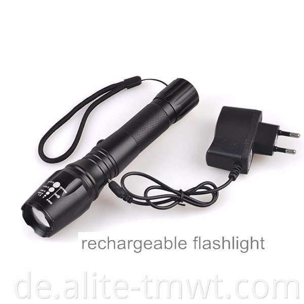 XM-L T6 Zoom wasserdichte LED wiederaufladbare Taschenlampe mit Ladestopfen